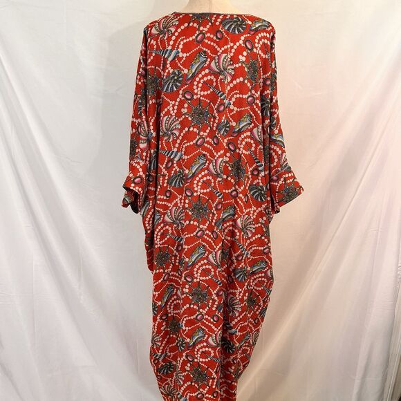 1980s MARY MCFADDEN COLLECTION I Vintage Seashell Kaftan Dress MuMu OS - Picture 5 of 6